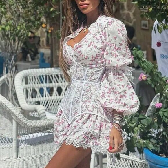 Pink Boho Women's Sweet Floral Lace Dress - Picture 6 of 9